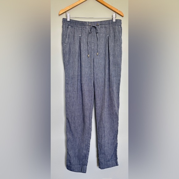 Jones New York Women's Size 10 Pants Linen Blend Elastic Waist Nautical Preppy - Picture 1 of 13